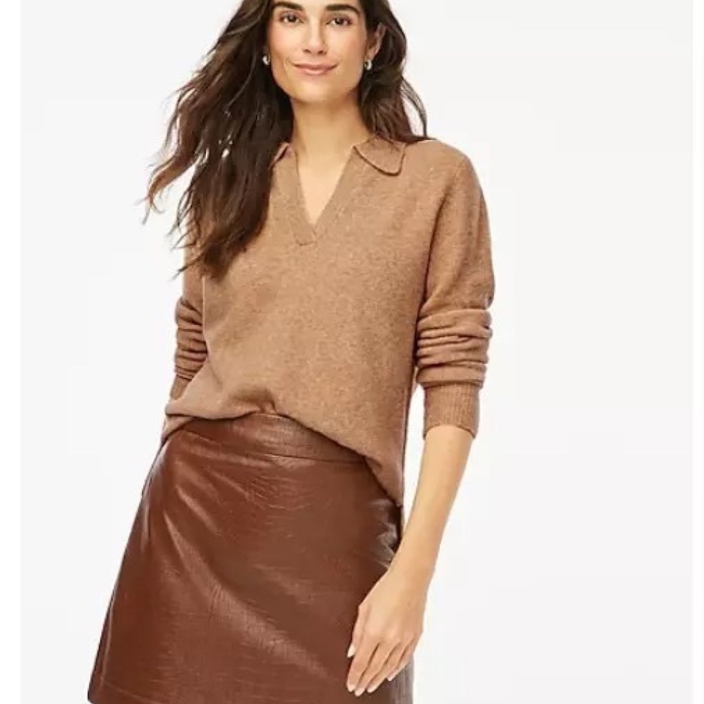 J Crew Womens Johnny Collar Polo Extra Soft Stretch Mushroom Beige Sweater Med.